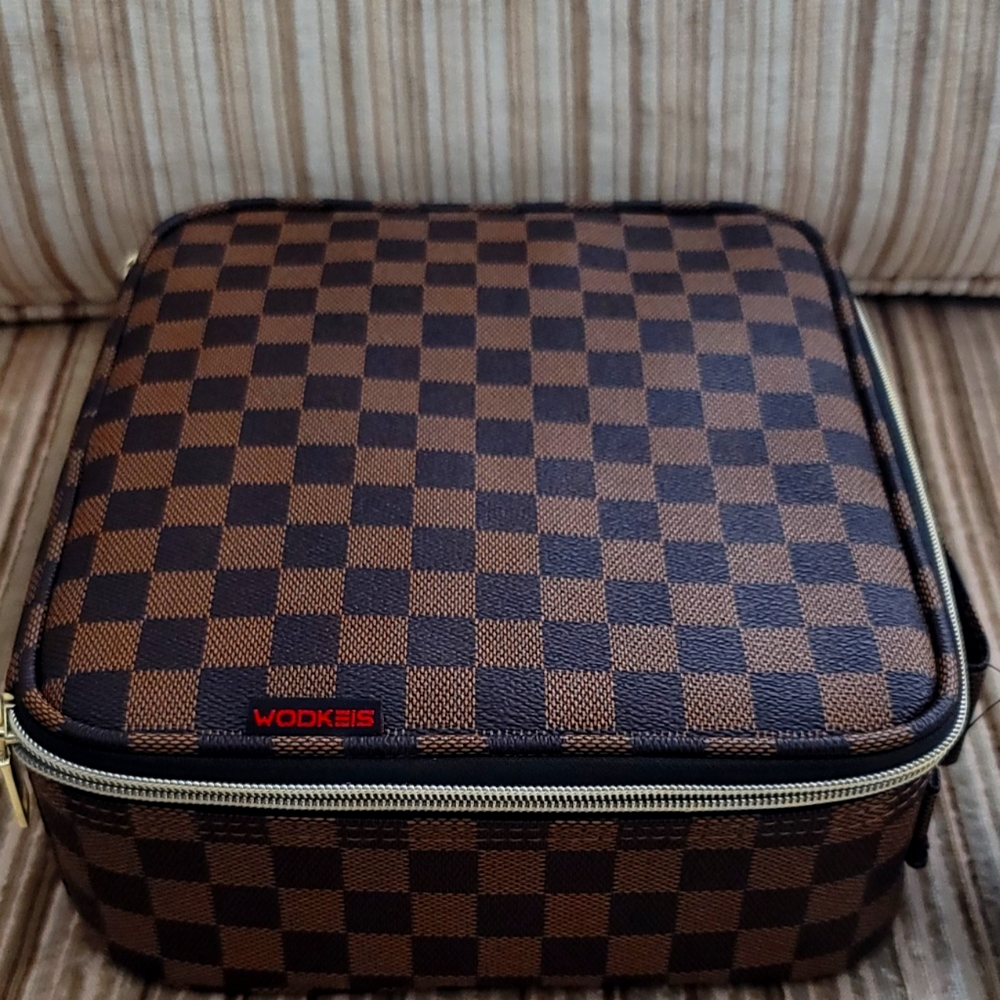 Luxury Makeup Case.... Leather, Hard Shell, Brown